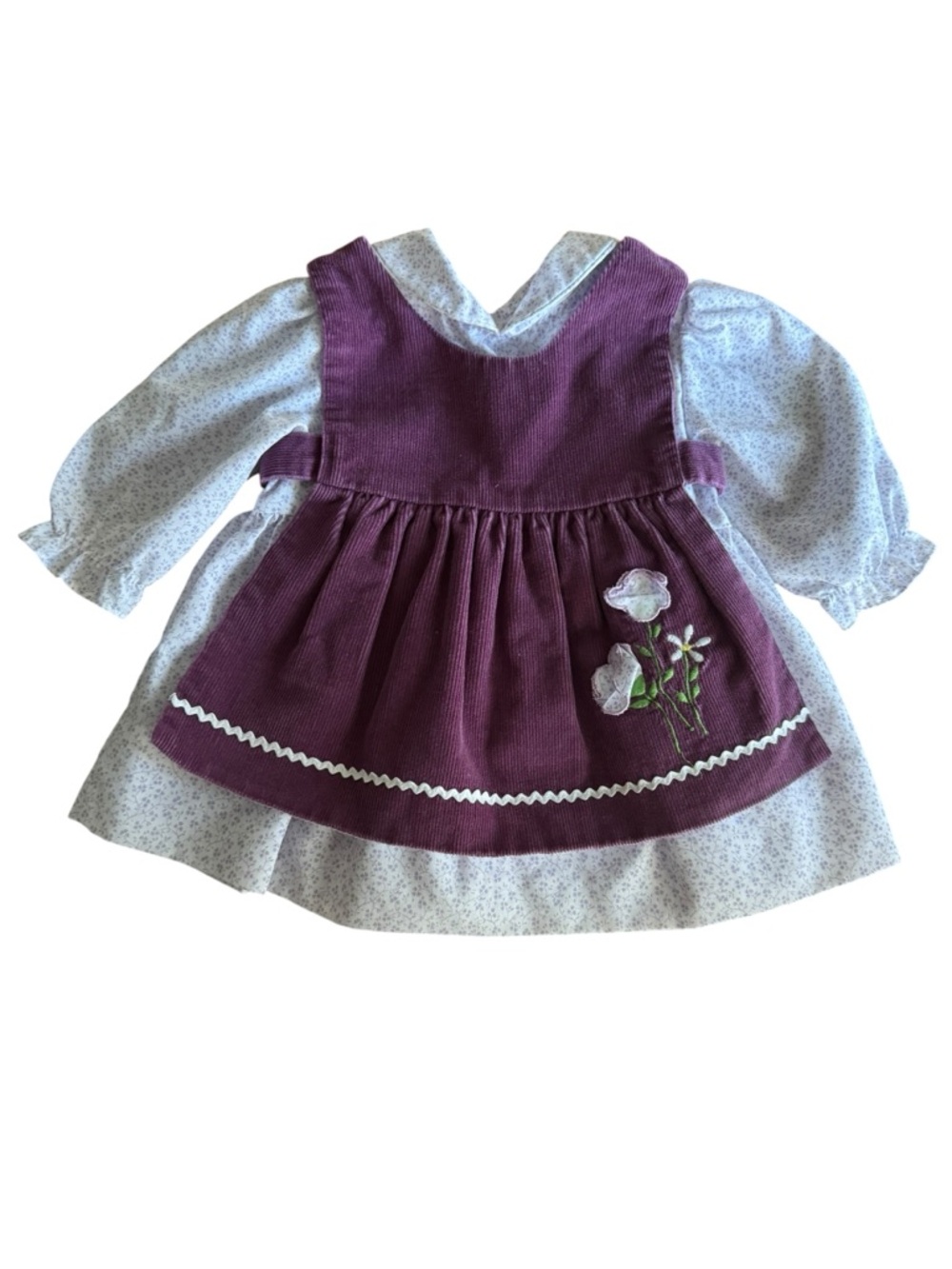 Vintage Floral Corduroy Pinafore Dress Set 3–6M Cottagecore